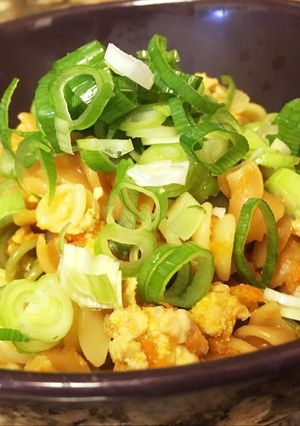 A picture of Ground carrot and chicken ragu pasta.