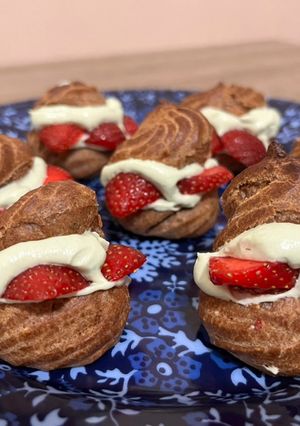 Foto resep Soes coklat fla macha chesse strawberry