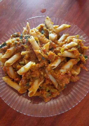 Una foto de Pasta con salsa dulce de tomates y zapallo/calabaza
