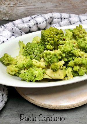 A picture of Romanesco Broccoli with Garlic, Olive Oil, and Red Pepper Flakes.