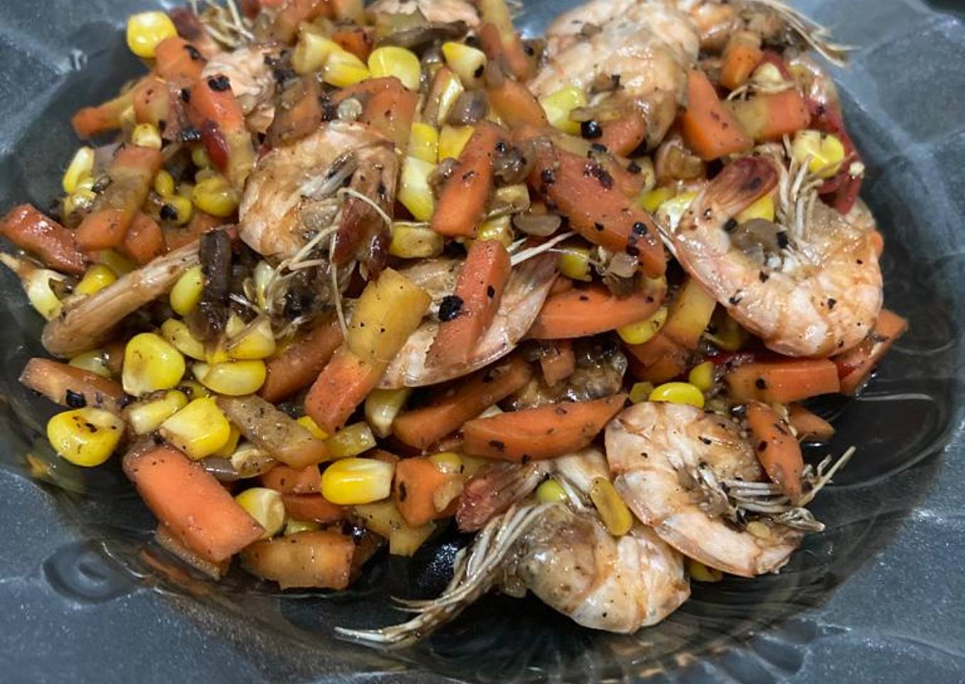 Tumis udang sayur lada hitam