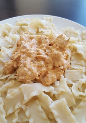 Una foto de Strogonoff de pollo sencillo