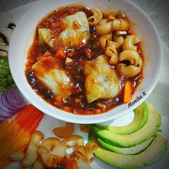 Mince Rolls in Chicken Munchow Soup A picture of Mince Rolls in Chicken Munchow Soup.