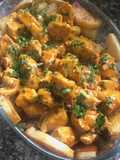 Pollo al curry, con papas al horno!