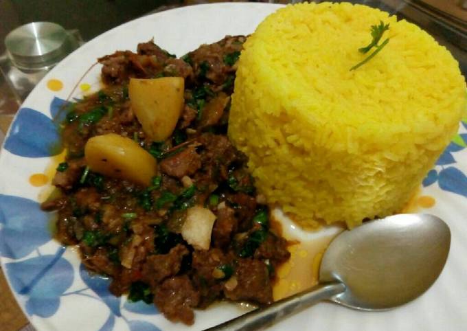 Recipe of Super Quick Homemade Tumeric rice served with beef stew