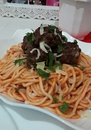 صورة لوصفة سباغيتي بكراك اللحم المفروم رااائع
