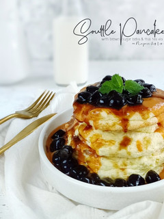 Foto resep Souffle Pancake with brown sugar boba & thai tea vla