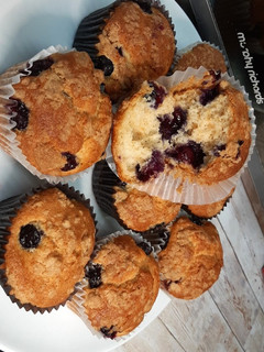 A picture of Moist and fluffy Blueberry muffins.