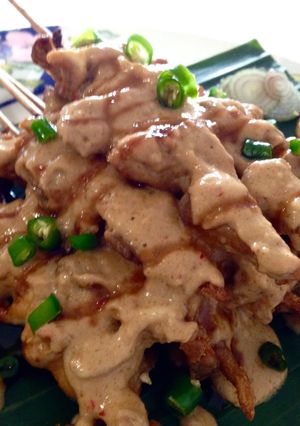Foto resep Sate jamur saus kacang / Grilled mushroom satay with peanut butter sauce
