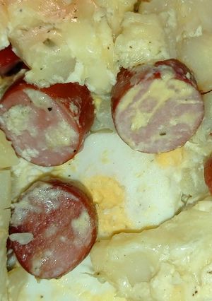 Tárkonyos rakott zeller virslivel recept fotója