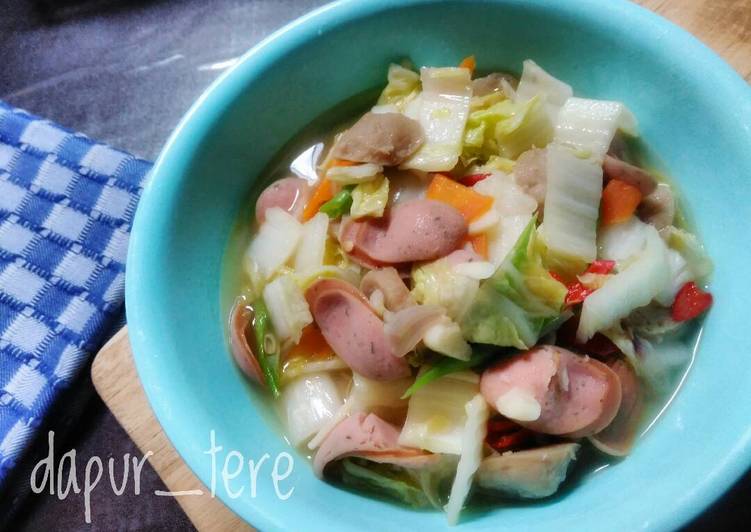 Cara Memasak Sawi putih tumis sosis bakso praktis Bunda Pasti Bisa