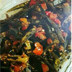 A picture of Kurkure Achari Bhindi.