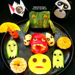 A picture of Halloween Ghost Monster In Spooky Characters In Salad Fruit Platter.