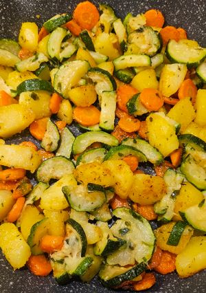 A picture of Vegetable Side Dish with Zucchini, Carrots, and Potatoes.