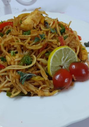 A picture of Stir fry chilli garlic noodles.