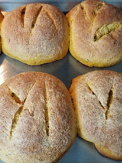 A picture of Kabocha Squash Kamut/Spelt sourdough bread.