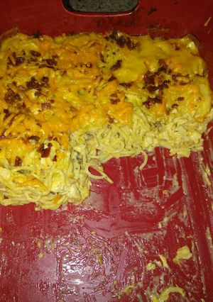 A picture of Crack Chicken Spaghetti Bake.