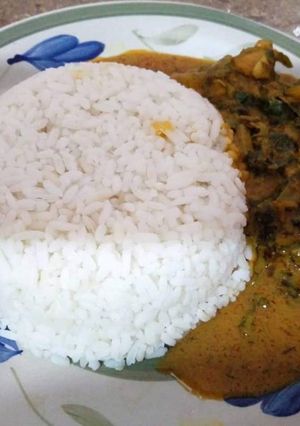 A picture of White rice with ofe akwu.