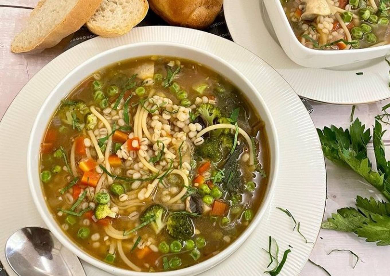 Hearty Barley Noodles Soup