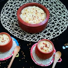 A picture of Garlicky kheer with methi flavour.
