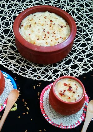 A picture of Garlicky kheer with methi flavour.