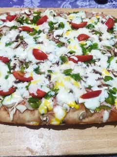عکسی از دستور پیتزا قارچ و گوشت تابه ای
