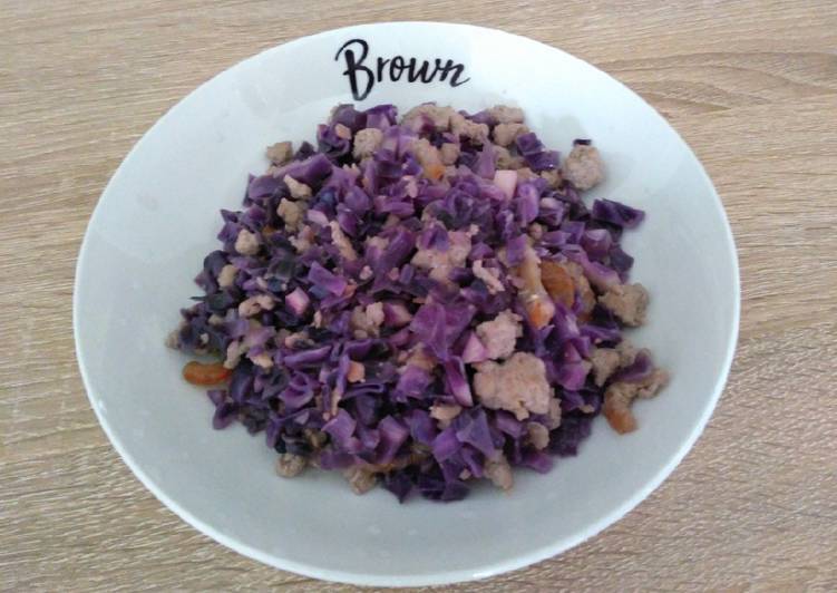 紫包?炒肉碎 Stir-fried Red Cabbage with Minced Meat