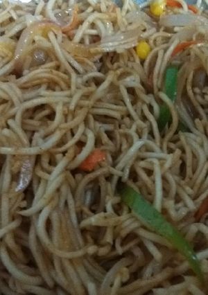 A picture of Stir Fry Veggies With Homemade Noodles.