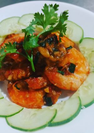 Hình của món Tôm rim cay.
