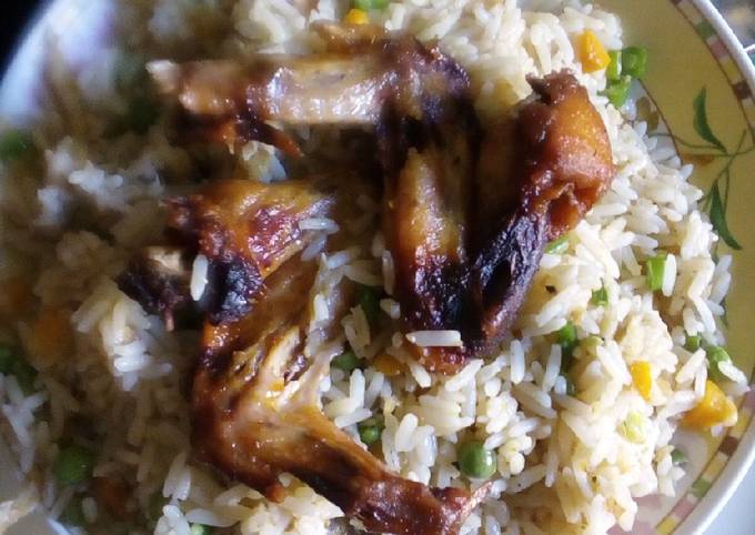 Simple Way to Prepare Perfect Coconut rice with chicken and veggies