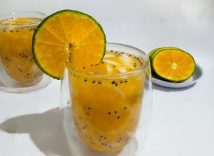 Foto resep Iced coconut orange drink with jelly *Es Jeruk mix Degan