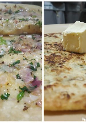 A picture of Onion paratha in 2 way.