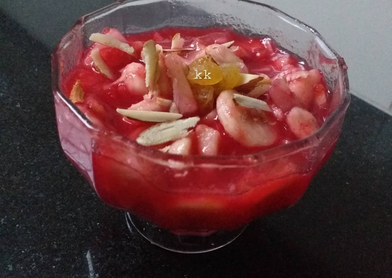 Traditional fruit chat with laal chutney dipping