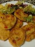 Mini hamburguesas de pechuga de pollo, patata y pimientos