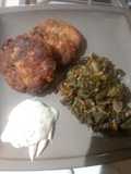 Fried Fresh Salmon w/kale & dandelion greens