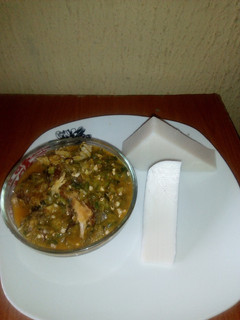 A picture of Dry fish Okro soup,with Agidu.
