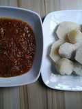 Boiled cocoyam and Aubergine sauce