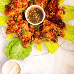 Honey and soy chicken wings A picture of Honey and soy chicken wings.