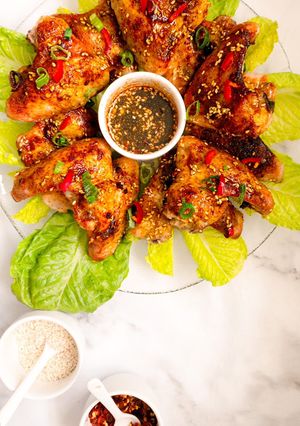 A picture of Honey and soy chicken wings.