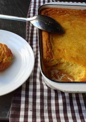A picture of Grandma's Corn pudding.