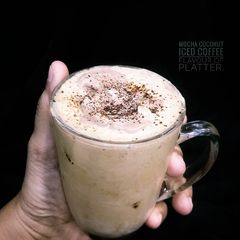 A picture of Moccha coconut iced coffee.