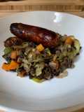 Sausage, vegetables and lentils