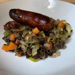 Sausage, vegetables and lentils