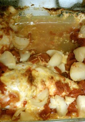 A picture of Baked Chicken and baby potatoes.