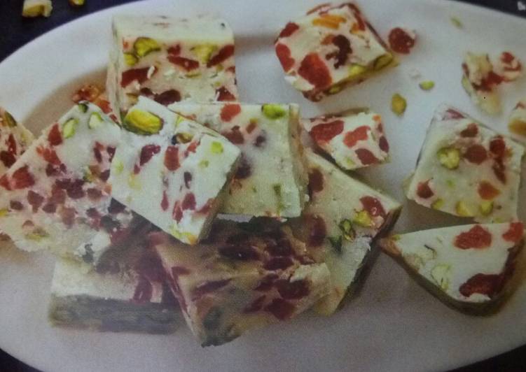 Recipe of Perfect Party food White chocolate,pistachio and cranberry fudge