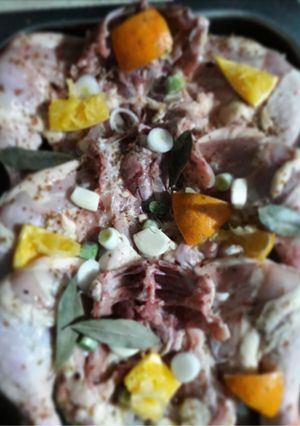 Una foto de Pollo ala naranja