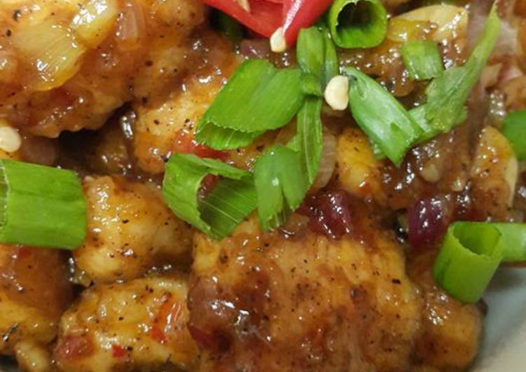 Recipe of Delicious Chicken in schezwan &amp; black pepper sauce