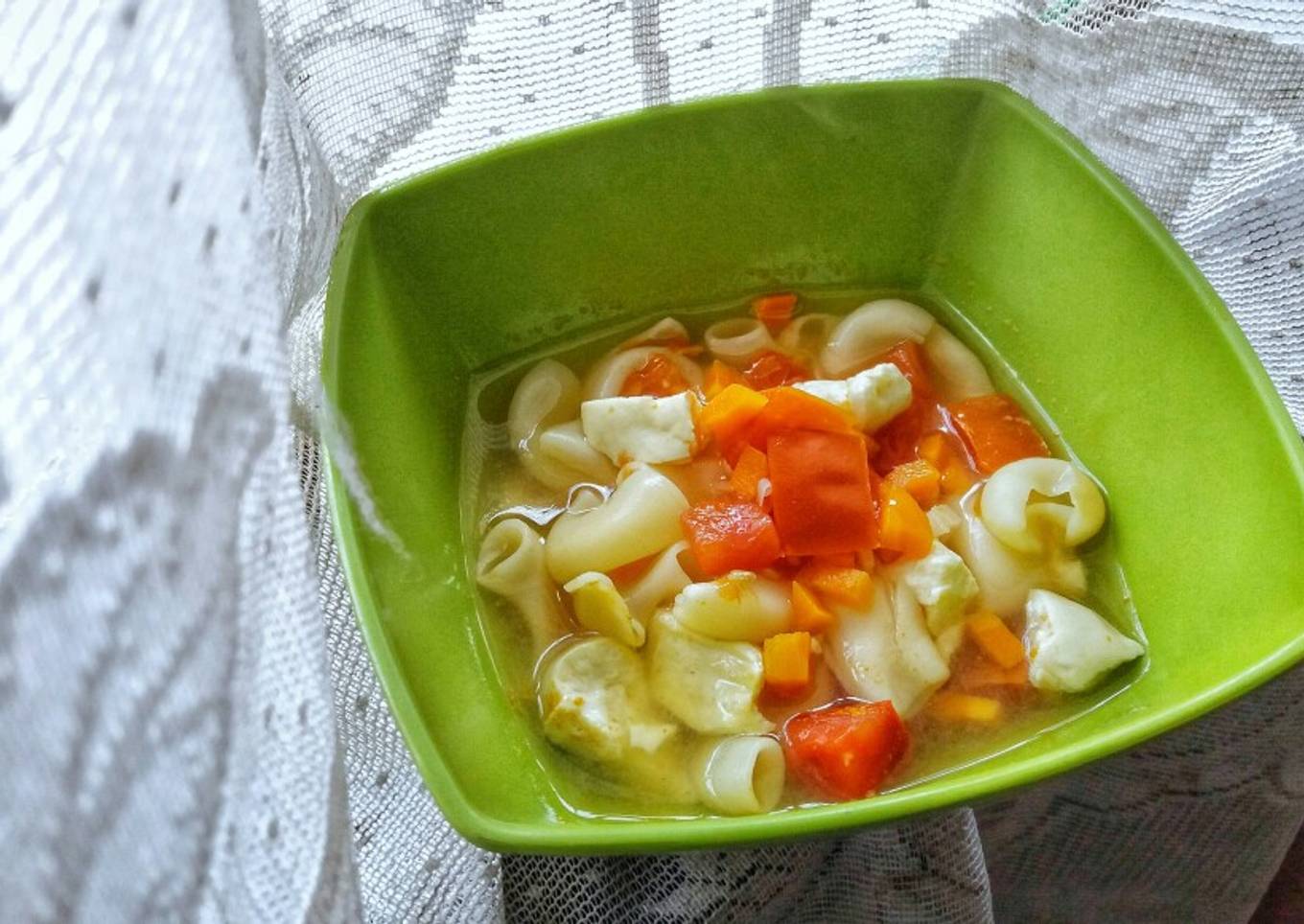 Tofu Macaroni and Veggie Soup