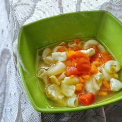 A picture of Tofu Macaroni and Veggie Soup.