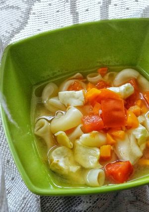 A picture of Tofu Macaroni and Veggie Soup.